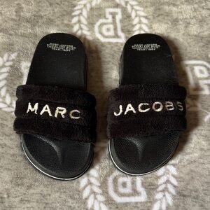 Marc Jacobs Black Fuzzy Slides
